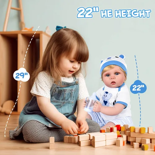 Vista 6 de Aori Muñeca Reborn Baby Boy – 22 pulgadas realista recién nacido – Muñecas de bebé con peso hechas a mano con cuerpo de tela suave para niños de más