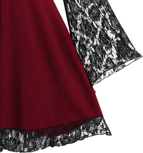 Vista 2 de Vestido gótico sexy para mujer, con hombros descubiertos, manga de mariposa, encaje, vestido de Halloween, vestido de esqueleto, S-5XL