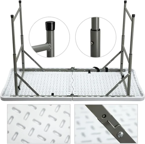 Vista 6 de ALIMORDEN Mesa de picnic plegable de altura ajustable de 4 pies, mesa de comedor de plástico de 48 pulgadas, mesa comercial para eventos, mesa
