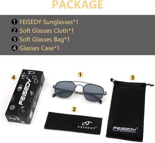 Vista 25 de FEISEDY Gafas de sol Aviador Hombres Mujeres 70s Gafas de sol Cuadrado Marco UV400 Protección B2953
