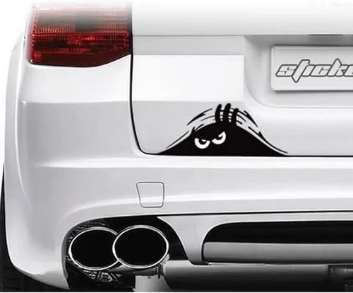 Vista 2 de 2 calcomanías de auto con ojos aterradores de monstruo que asoma, elfo que asoma, impermeable, calcomanías de coche con sonrisa e ira, color negro