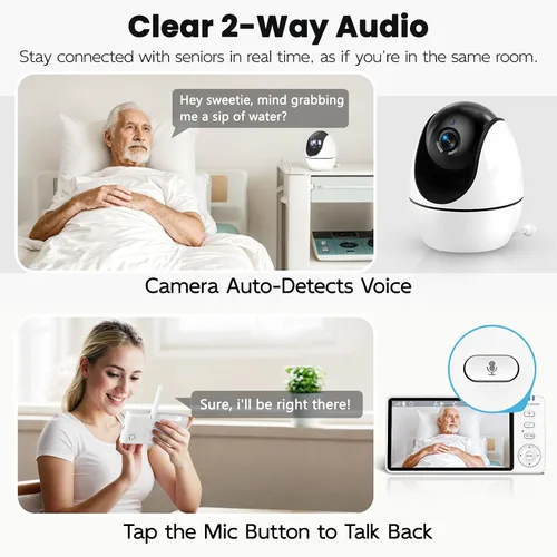 Vista 5 de Monitor de ancianos con cámara y botón de audio y llamada, monitores de sala de conversación de 2 vías para ancianos, recordatorio de medición