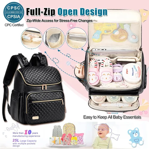 Vista 4 de Mochila para pañales Weitars con cambiador, mochila para pañales de bebé, mochila para pañales de viaje, bolso para pañales para mamá, 5 bolsillos