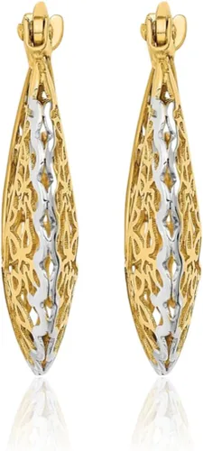 Vista 3 de Aretes de aro de filigrana de oro amarillo de 14 quilates, corte láser medio, cierre a presión pulido para regalo de mujer
