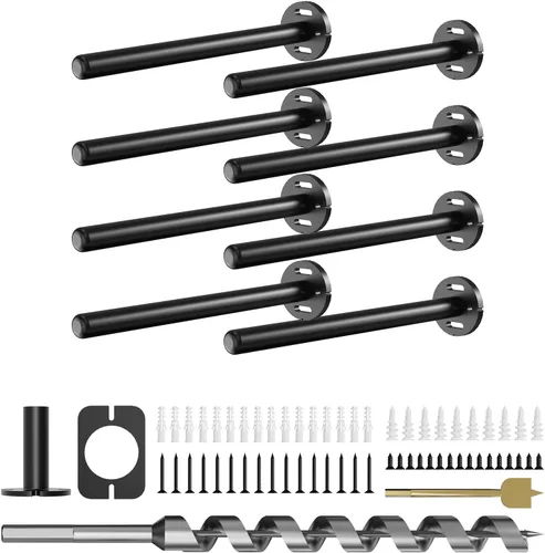 Vista 19 de 4 soportes de pared para estantes flotantes de alta resistencia, soportes invisibles negros para estantería, accesorios decorativos flotantes