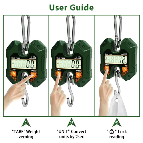 Vista 5 de GRAM PRES Báscula colgante digital de 660 libras/661.4 lbs, mini balanza de mano para caza de ciervos, báscula digital de equipaje con ganchos