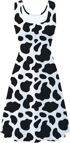 Vista 2 de uideazone - Vestido de mujer sin mangas cuello redondo de verano, para playa, casual, Midi línea A.
