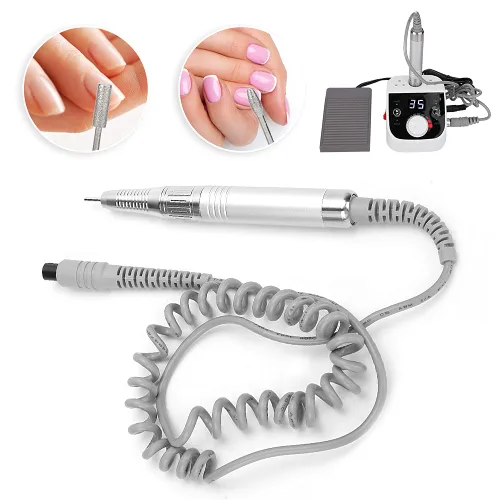 Vista 4 de Taladro de uñas eléctrico de 35000 RPM, herramientas de pulido de arte de uñas con vástago de mano, kit de taladro profesional para lima de uñas