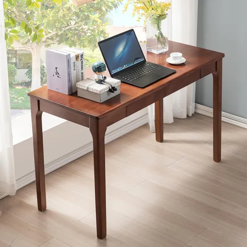 Vista 2 de Escritorio de madera maciza con cajones, escritorio de computadora pequeño para espacios pequeños, escritorios de estudio de juegos, oficina en casa