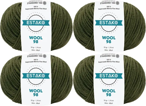 Vista 25 de Estako Wool 98 (paquete de 4 madejas) 100% lana merino superwash lana merino de peso medio suave hilo para tejer y ganchillo (4 x 1.76 onzas)