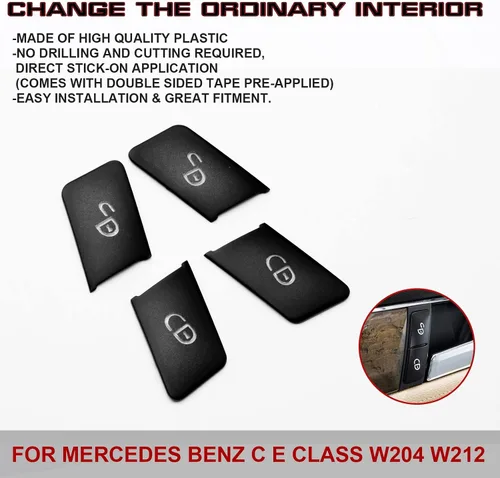 Vista 3 de x xotic tech 4 piezas de interruptor de desbloqueo de cerradura de puerta lateral negra marco marco ajuste compatible con Mercedes Benz B C E Clase