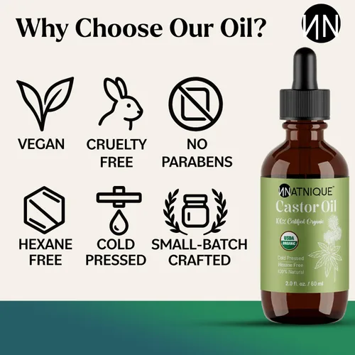 Vista 9 de Natnique Aceite de ricino orgánico certificado por USDA, aceite 100% puro prensado en frío sin refinar para el crecimiento del cabello, pestañas