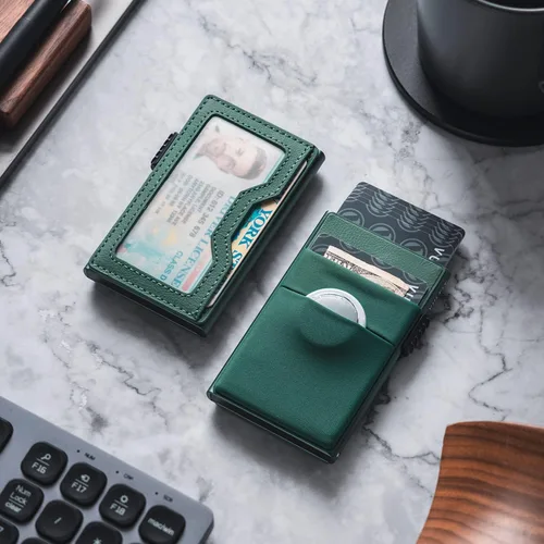 Vista 30 de VULKIT Billetera minimalista con ventana de identificación y bolsillo EDC con bolsillo desplegable para tarjetas de crédito y bloqueo RFID, diseño