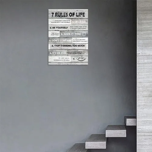 Vista 5 de Arte de pared inspirador con citas motivacionales, 7 reglas de la vida, impresiones en lienzo de tablero de madera, pintura en lienzo con citas
