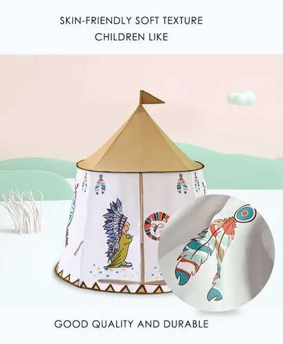 Vista 4 de Tienda de campaña plegable para niños, casa de juegos india de dibujos animados para niños con bolsa de transporte, material respetuoso con la piel