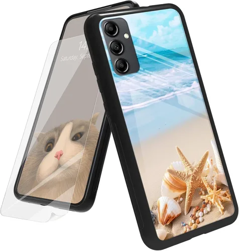 Vista 62 de Funda para Samsung Galaxy A12 5G con protector de pantalla, parte trasera de vidrio templado + TPU de silicona suave que absorbe los golpes