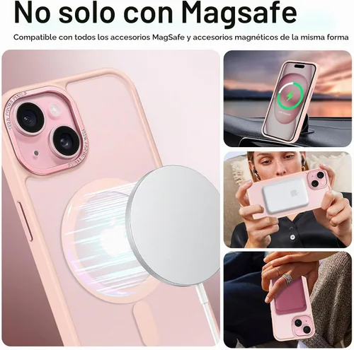 Vista 5 de BENTOBEN Funda para iPhone 15, funda para iPhone 15 compatible con MagSafe, funda magnética mate translúcida a prueba de golpes para mujeres y Rosa