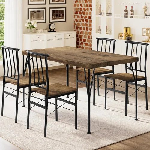 Vista 11 de Juego de mesa de comedor para 4, mesa de cocina y sillas de 5 piezas, juego de mesa de comedor rectangular con 4 sillas, juego de mesa de cocina que