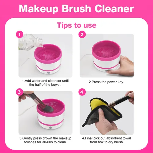 Vista 8 de Limpiador de brochas de maquillaje, máquina limpiadora automática de brochas de maquillaje, limpiador eléctrico portátil de secado rápido y limpieza
