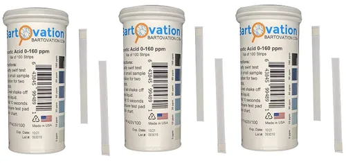 Vista 4 de Bartovation - Tiras reactivas de ácido peracético, 0-160 ppm, paquete de 25 Fabricado en Estados Unidos, resulta en 15 segundos, para productores
