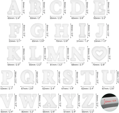 Vista 2 de HARFINGTON Moldeo de resina con letras del alfabeto, 2.5 pulgadas, A-Z, mayúscula, alfabeto inglés, molde de silicona para arte de letreros