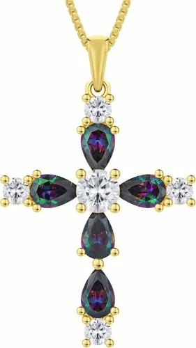 Vista 112 de YL Collar de cruz de plata de ley 925 con colgante de piedra natal religiosa para mujer
