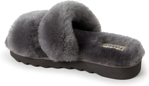 Vista 5 de Dearfoams Fireside Benalla - Pantuflas de piel de oveja de doble banda fácil de poner y quitar para mujer