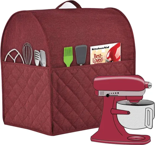 Vista 8 de Funda a prueba de polvo para batidora de pie de KitchenAid, con múltiples bolsillos para varios accesorios de electrodomésticos de cocina, Negro