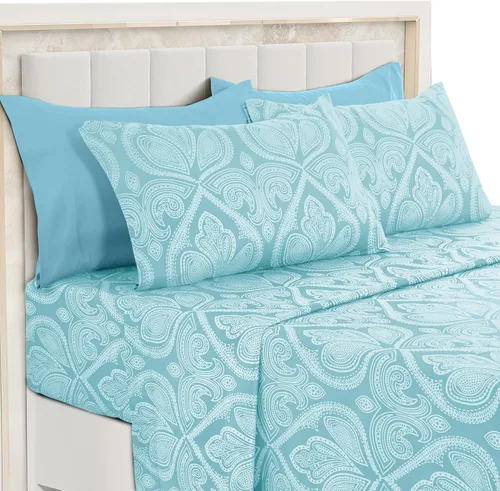 Vista 22 de LDC LUX Décor Colección - Juego de sábanas para cama de tamaño individual con estampado de cachemira – 4 piezas de sábanas de microfibra ultra