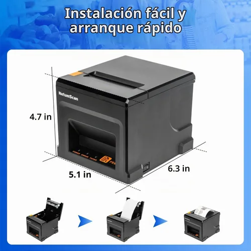 Vista 2 de NetumScan USB POS Impresora de Recibos, Impresora Térmica de Recibos de 80mm con Cortador Automático y Cajón de Efectivo, 300mm/s, Soporte