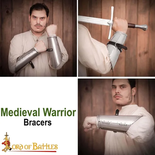 Vista 5 de Lord of Battles Brazales de acero de caballero medieval Armadura vikinga LARP Cosplay SCA Recreación histórica