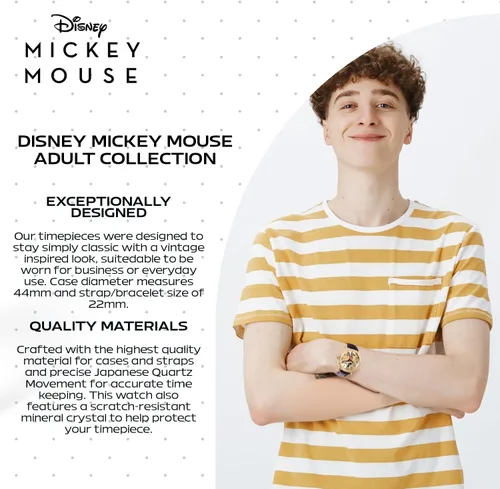 Vista 5 de Disney Mickey Mouse - Reloj de cuarzo analógico para adultos, Marrón, Reloj de cuarzo