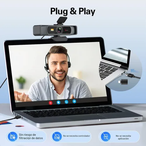 Vista 5 de Angetube Cámara web de gran angular 4K para PC, cámara web