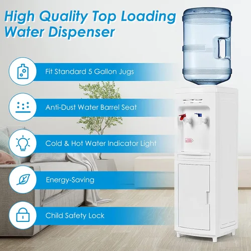 Vista 2 de ARLIME Dispensador de agua caliente y fría, dispensador de enfriador de agua de carga superior para botellas de 3 a 5 galones, bloqueo de seguridad
