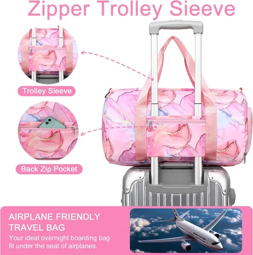 Vista 7 de BLUBOON Bolsa de lona para niñas y niños, bonita bolsa de gimnasio con compartimento para zapatos y separación húmeda, bolsa de viaje deportiva