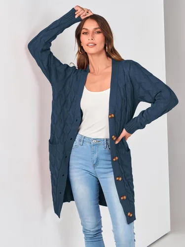 Vista 4 de PRETTYGARDEN Suéteres gruesos con botones delanteros abiertos para otoño e invierno para mujer con bolsillos