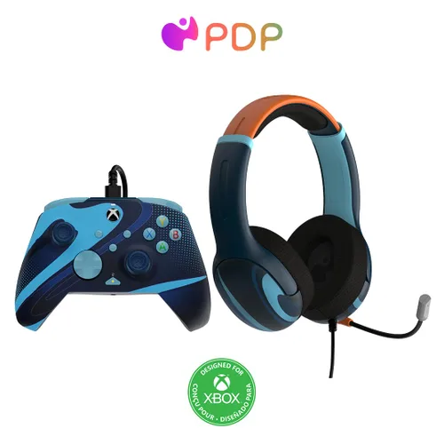 Vista 2 de PDP Blue Tide Bundle Pack Rematch Glow Advanced Wired Controller & AIRLITE Glow Wired Headset for Xbox Series XS, Xbox One, & Windows 1011 PC