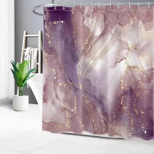 Vista 18 de LB Grey Marble Shower Curtain Decor, Modern Luxury Abstract Pink and Black Marble Textured Shower Curtain for Bathroom 60X72 inch Polyester Fabric