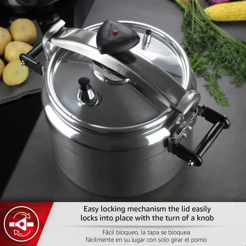 Vista 4 de MAGEFESA Chef - Olla a presión de aluminio de 16 cuartos de galón, tapa de acero inoxidable, base de termodifusión, 3 sistemas de seguridad, cocción