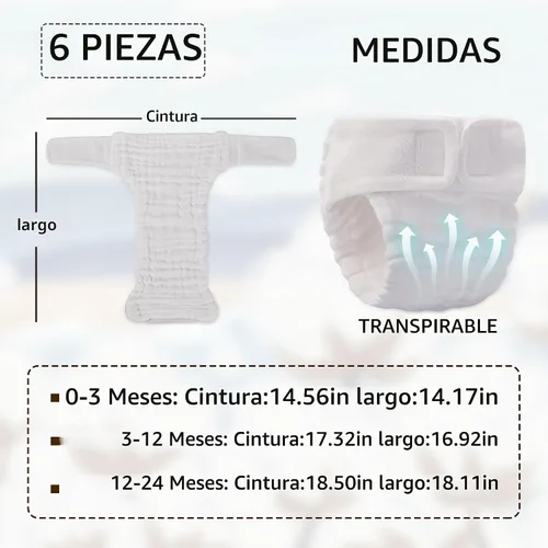 Vista 6 de Max Shape Paquete de 6 pantalones de algodón para bebés niñas y niños, pañales de algodón ajustables de 13 capas
