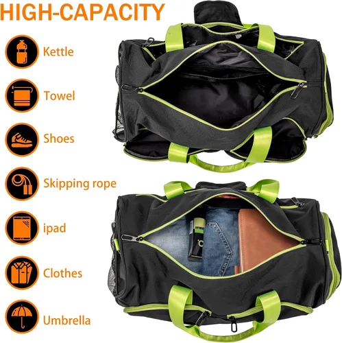 Vista 5 de Kuston Bolsa de gimnasio deportiva con compartimento para zapatos y bolsillo húmedo, bolsa de lona para gimnasio para hombres y mujeres