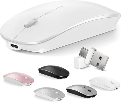 Vista 9 de Mouse para MacBook Mouse inalámbrico Bluetooth portátil MacBook Air Mac Pro recargable silencioso PC iPad ratón óptico con interruptor de modo dual