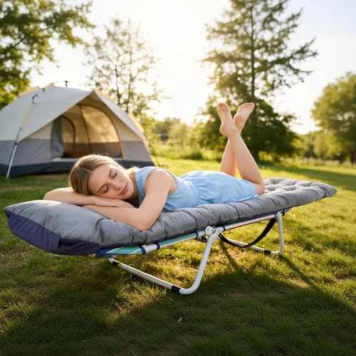 Vista 2 de Slsy Catre de camping plegable para adultos con almohadilla, catres de dormir portátiles acolchados, cama de campamento con bolsa de transporte