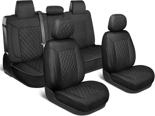 Vista 21 de MotorBox Meridian Series - Fundas de asiento de piel napa, fundas clásicas de asiento delantero, de piel sintética de alta calidad, color beige