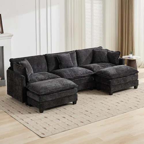 Vista 73 de Sofá seccional modular verde de 111.5", sofás seccionales grandes de 3 plazas para sala de estar, sofá nube oversized de tela chenille con otomana