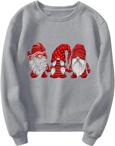 Vista 5 de Suéter feo de Navidad para mujer, manga larga, cuello redondo, de gran tamaño, divertido gráfico, sudaderas de vacaciones de Navidad
