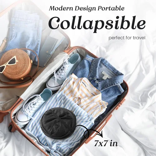Vista 2 de Cesta de malla desplegable para ropa sucia con asas duraderas - Cesta plegable portátil para dormitorio, baño y viajes (negro)