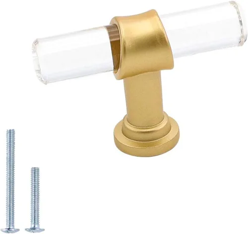 Vista 13 de Goldenwarm Paquete de 10 Pomos Dorados para Gabinete de Acrílico, Pomos para Cajones Decorativos de Acrílico Transparente en Forma de T, Herrajes