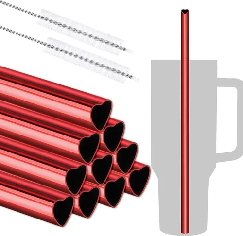 Vista 10 de NiHome - Juego de 10 pajitas de acero inoxidable con forma de corazón de 30 cm para vaso Stanley de 40 oz, con 2 cepillos de limpieza, reutilizables
