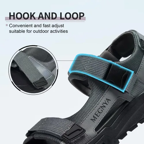 Vista 4 de MEGNYA Sandalias cómodas para caminar para hombre, sandalias deportivas suaves de senderismo con tres correas ajustables de velcro y velcro